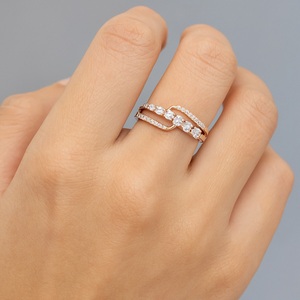 แหวนทองคำแท้14K ประดับเพชรธรรมชาติตัดอย่างงดงามเรียบง่ายรับรองวันครบรอบแต่งงานของผู้หญิง - Product Image 1