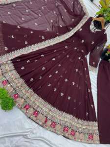 Vestidos étnicos indios Georgette Anarkali para mujeres Heavy Sequence Work Pishwas para bodas, fiestas y festivales - Product Image 5