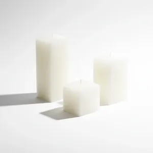 Set of 3 White Square <b>Paraffin</b> Candles for Home Decoration - Product Image 3