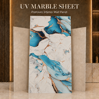Panneau mural décoratif en PVC MORLENX, feuille de marbre bleu et blanc avec veine dorée de luxe, effet marbre UV
