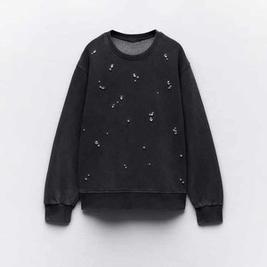 Sweat-shirt en molleton doublé thermique de haute qualité pour femme, à manches longues et col rond, avec imprimé perles sur le devant, idéal automne/hiver - Product Image 3