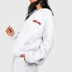 เสื้อฟลีซแขนยาวโอเวอร์ไซส์สำหรับสตรีทแวร์มีฮู้ดพิมพ์โลโก้ด้านหน้าผ้าฟลีซแขนยาวสำหรับผู้หญิง - Product Image 1