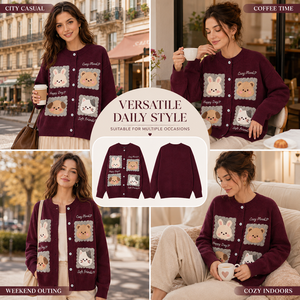 Cárdigan de punto estilo americano 2026 con estampado de oso de dibujos animados y letras divertidas, antipilling, holgado, para otoño, estilo coreano, largo, para hombre y mujer - Product Image 5