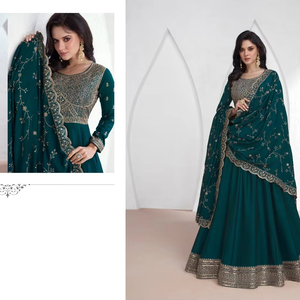 2025 HENIXA CREATION Exportador indio pesado Faux Georgette Anarkali Suit Set Dupatta Slim Fit hasta el suelo ocasiones de fiesta - Product Image 1