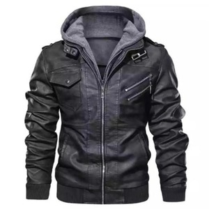 Otoño Casual motocicleta Pu chaquetas de cuero para hombres High Street Style Warm Biker prendas de vestir exteriores piel de oveja cuero a estrenar - Product Image 3
