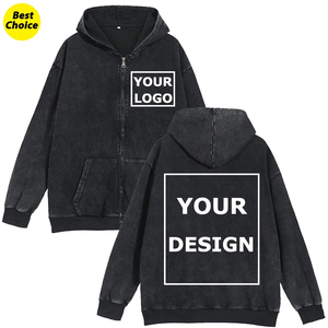 เสื้อฮู้ดซิปผู้ชายแบบสั่งทำจากโรงงาน OEM ทรงปกติ ผ้าฝ้าย 100% ระบายอากาศได้ดี เหมาะสำหรับฤดูหนาว สไตล์วินเทจ - Product Image 1