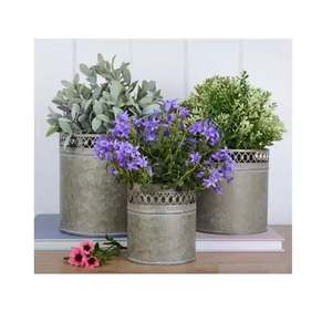 Jardinières rondes galvanisées avec support Jardinières décoratives de grande taille au design classique à bon prix - Product Image 6