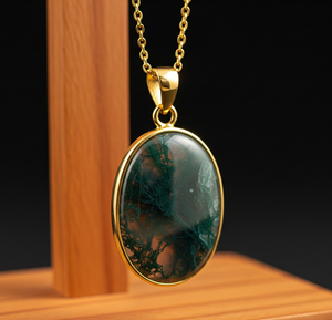 Usage quotidien plaqué or 18 carats chaîne délicate bohème naturel mousse Agate goutte forme pendentif cristal mode pendentifs cadeau - Product Image 2