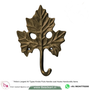 Forest Rustic Maple Leaf Shape Wall Cast Iron <b>Coat</b> & Hat <b>Hooks</b> Hanger Brass Antique & Keychain Hanger - Product Image 1