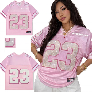 OFERTA DE VERANO: Jersey de Fútbol Americano Personalizado con Logotipo OEM, Transpirable, con Pedrería, Cuello en V, Estilo Urbano, Manga Corta, Poliéster - Product Image 1