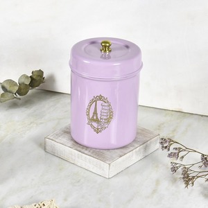 โถเก็บของสแตนเลสสีม่วง ลายปารีส พร้อมฝาปิดสีทอง สไตล์วินเทจฝรั่งเศส รูปทรงกระบอก - Product Image 3