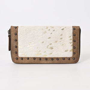 White Hair-On Cowhide Leather Clutch Wallet with Beaded Embroidery & Rhinestone Detail <b>Card</b> <b>Holder</b> - Product Image 5
