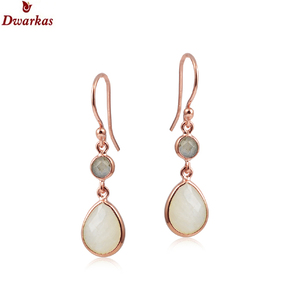 Promoción Pendientes chapados en oro plata esterlina 925 Aqua Calcedonia piedras preciosas bisel gota pendientes para mujer joyería de moda - Product Image 3