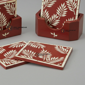 Proveedor indio ofrece posavasos con incrustaciones de hueso marrón y blanco hechos a mano con soporte posavasos con patrón floral - Product Image 5