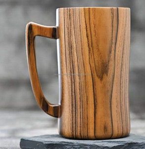 Mug à boire en bois naturel, mug à bière en bois avec poignée, fabriqué par Tayyab Handicraft - Product Image 1