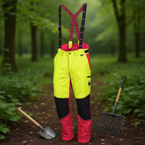 Size 56 Comfort Forestry Protective Trousers Neon Yellow/<b>Red</b> Garden <b>Gloves</b> & Gear - Product Image 3