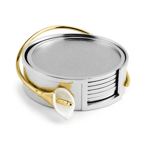 Handmade Silver Metal <b>Coaster</b> Set With Gold And <b>White</b> Flower Design Luxury Drink <b>Coasters</b> For Home Bar And Hotel Use - Product Image 2