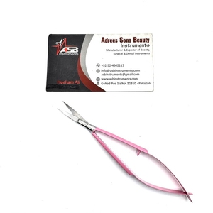 Micro ciseaux à ressort en acier inoxydable massif droit et incurvé rose pour cils ciseaux à ressort de broderie de sourcils - Product Image 5