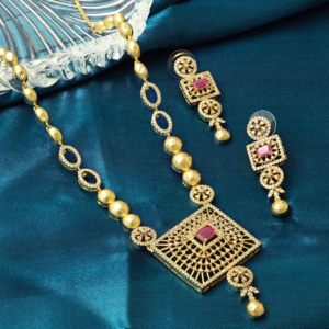 Wholesale Brass 14K 18K 24K Micro Gold Plated Forming AD Stone Women's <b>Wedding</b> Necklaces Traditional Indo-Western Design Fashion - Product Image 2