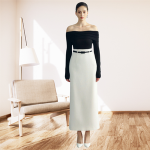 กระโปรงสตรี Adela กระโปรงแมกซี่พร้อมเข็มขัดผ้าใยสังเคราะห์ผ้าสแปนเด็กซ์ทอที่หรูหราจากผู้ผลิตในเวียดนาม - Product Image 2