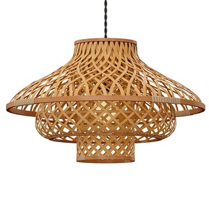 Éclairage décoratif intérieur écologique personnalisé abat-jour en bambou de style asiatique suspension en rotin motif boule - Product Image 3