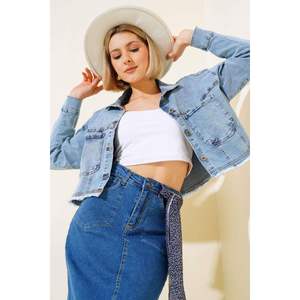 Veste en jean courte décontractée à glands bleu moyen brodé bouton technique lavée ample imprimé en 3D Streetwear été automne - Product Image 4