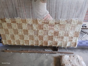 Alfombra de Yute y Lana Tejida a Mano en Color Beige Marrón a Precio Reducido |   Alfombra Moderna de Pelo Corto con Diseño de Cuadros |   Alfombra Kilim Lavable - Product Image 3