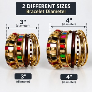 Ethnic Gold Plated Alloy Bangles Women's Geometric Patterned Stackable <b>Bracelets</b> with Colorful Inlay Design - Product Image 2