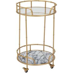 Chariot décoratif fait à la main avec roues, aspect traditionnel, pour aliments, café ou fournitures de petit-déjeuner, chariot rond en métal, article d'utilisation - Product Image 2