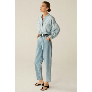 Ensemble de costume en jean pour femmes veste et pantalon assortis bleu clair et bleu foncé solide sergé imprimé marque personnalisée jean pour femmes - Product Image 3