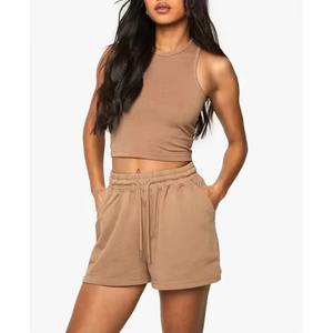 Nouveau modèle Vêtements de sport pour femmes, vêtements de yoga, couleur unie, gilet, débardeur deux pièces, ensemble short et motard - Product Image 1