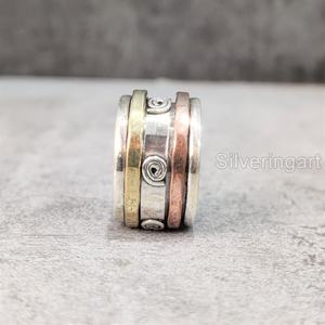 Anillo de meditación con banda giratoria, anillo de pulgar de Plata de Ley 925 para mujer, joyería hecha a mano, anillo giratorio de ansiedad navideña para hombre - Product Image 5