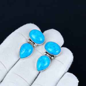 Boucles d'oreilles en argent sterling 925 massif avec cristal turquoise Sleeping Beauty, bijoux cadeau pour femmes, mariage, Noël - Product Image 3