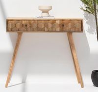 Table console en bois de manguier au design minimaliste fabriqué à la main avec tiroirs à motifs hexagonaux pour bureau à domicile ou meubles de salon
