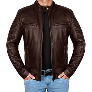 Veste en cuir à col montant coupe cintrée pour hommes veste en PU anti-vent pour hommes vestes à fermeture éclair diagonale pour revers de moto pour hommes - Product Image 2