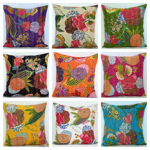 Indian Velvet Hand Stitching <b>Sofa</b> <b>Pillow</b> Covers Handmade Kantha Quilts Bohemian Back Cushion Cover Block Printed <b>Pillow</b> Cover - Product Image 2