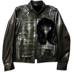 แจ็กเก็ตหนังจระเข้แท้สำหรับผู้ชาย, ใหม่เสื้อซิปหนังแท้สำหรับฤดูหนาวปรับแต่งได้ - Product Image 6