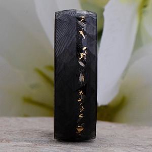 Anillo DE BODA personalizable DIY de acero de Damasco, anillo negro de moda, meteorito, hoja de oro, piedra arenisca, acentos, cuchillos OEM - Product Image 4