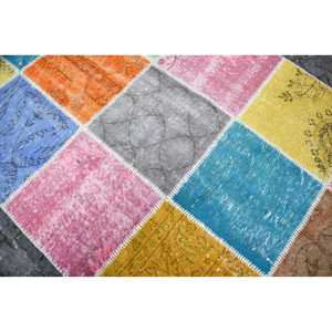 Alfombra Turca de 4.3x7.2 pies, Alfombra Vintage, Alfombra Azul con Diseño de Patchwork - Product Image 5