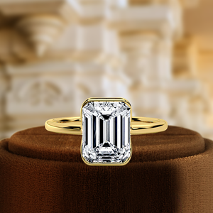 14k Solid Gold Solitaire 1.CT Emerald Cut Lab Grown Diamond Half Bezel Bague de mariage E/VS1 Clarity Elegant Classic Gift Parties - Product Image 5