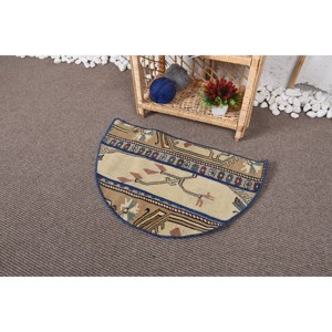 Rustic <b>Boho</b> Wool Patchwork <b>Rug</b> 2.5 X 1.5ft Beige Brown Rectangle Abstract Pattern for Living Room Handmade Latex Backed New - Product Image 3