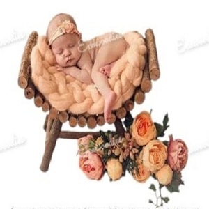<b>Newborn</b> Photography Props Brown Wooden Bed Wood Log Bed for Baby Photoshoot <b>Accessories</b>-for Living Room and Outdoor Shooting - Product Image 4