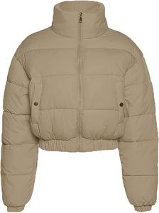 Venta al por mayor de estilo de la calle de las mujeres recortada Puffer chaqueta botón frontal cálido abrigo de invierno con tela de lona Servicio OEM disponible - Product Image 6