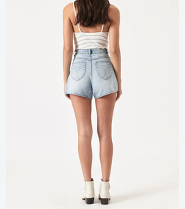 Short en jean personnalisé pour femmes 2023 nouveau short taille haute bleu clair femmes décontracté coton mode Shorts chauds en jean - Product Image 6
