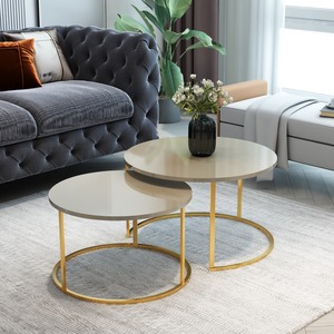 Juego de Sala de Estar Moderno de 2 Piezas, Móvil, Duradero y Portátil, con Mesa de Centro y Mesa Auxiliar, Fácil de Armar y Limpiar, de Aglomerado y Metal - Product Image 6