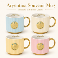 Tasses à café en céramique souvenirs d'Argentine, à nervures verticales, avec emblème métallique, pour tasses à café, personnalisation OEM ODM, vente en gros