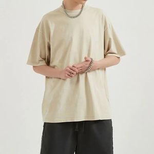 T-shirt pour homme en coton 100% tricoté, coupe ample, style chinois, délavé à l'acide, nouvelle conception 2024, personnalisable, uni, grande taille, épaules tombantes - Product Image 3