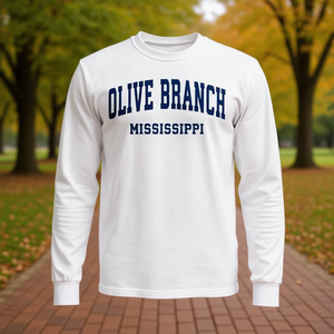 Camiseta de manga larga Olive Branch Mississippi estilo universitario vintage azul marino - Product Image 3
