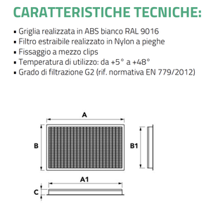 Rejilla de entrada de aire de plástico ABS blanca abrible Tecnosystemi para filtro de CA extraíble, rejillas para techos falsos y registros de productos - Product Image 6
