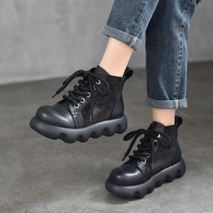 Bottes décontractées pour femmes, bottines plates à enfiler, bout rond, confortables pour le quotidien, avec semelle épaisse - Product Image 2